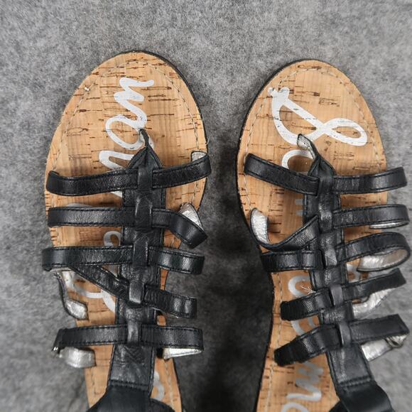 Sam Edelman Shoes Womens 7.5 Sandal Leather Caged Buckle Strappy Low Wedge Donna - Picture 7 of 12